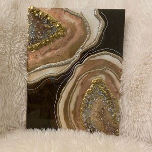 Original Chocolate, Cream,Pink and Gold Geode Resin Wall Art (9x12)